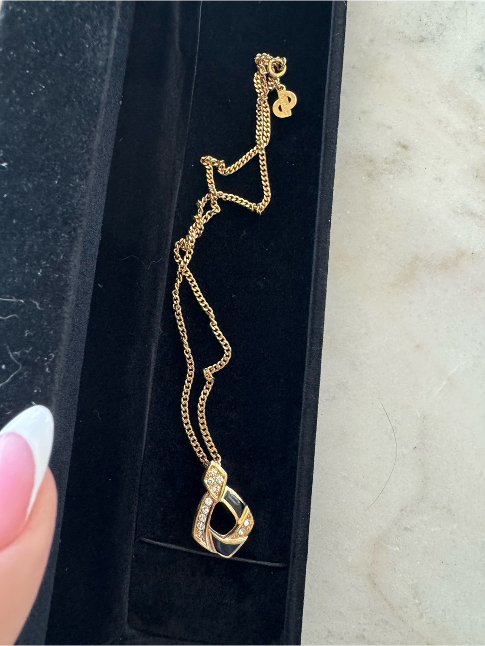 Vintage Christian Dior Signed Gold Tone Crystal Pendant Necklace ✨